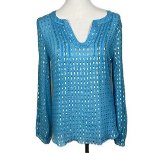 Lilly Pulitzer Silk Colby Pintuck Crinkle Metallic Top Sz S Tag M Preppy Resort